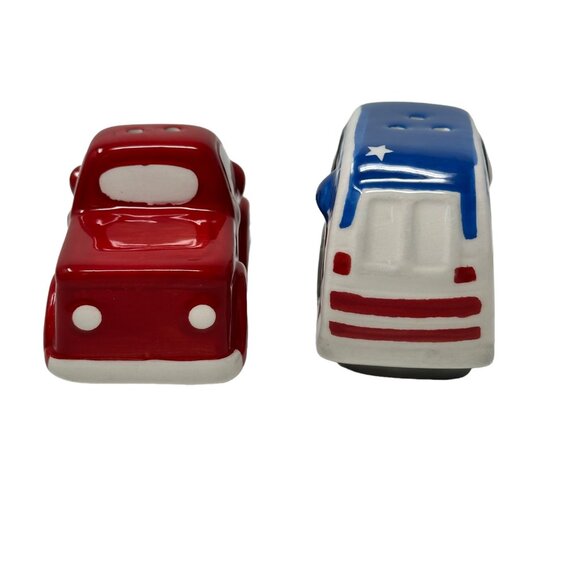 Red Truck Patriotic Summer July 4 Salt Pepper Shaker Set Camper Trailer NEW Blue - Picture 2 of 8